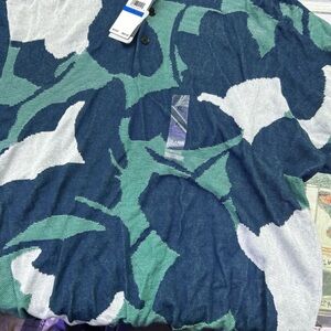 Perry Ellis Navy, Teal & White Patterned Short-Sleeve Polo